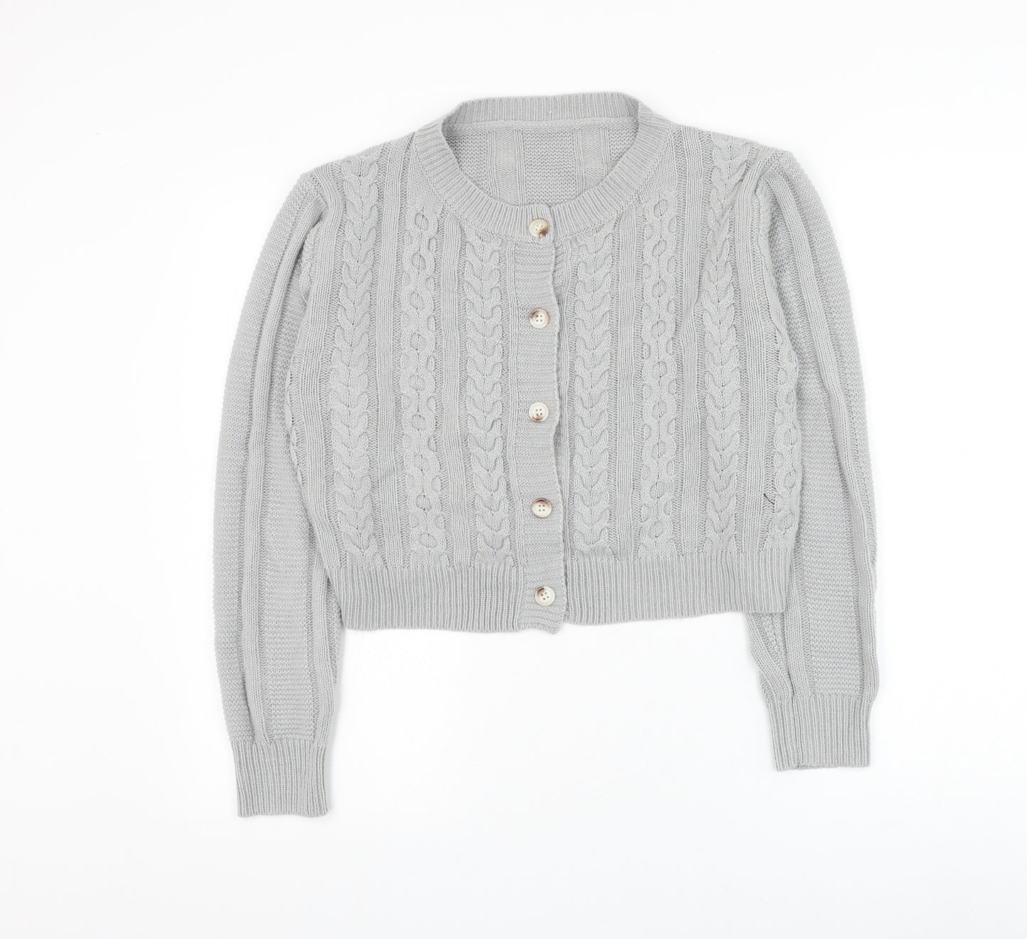 SheIn Womens Grey Round Neck Acrylic Cardigan Jumper Size S
