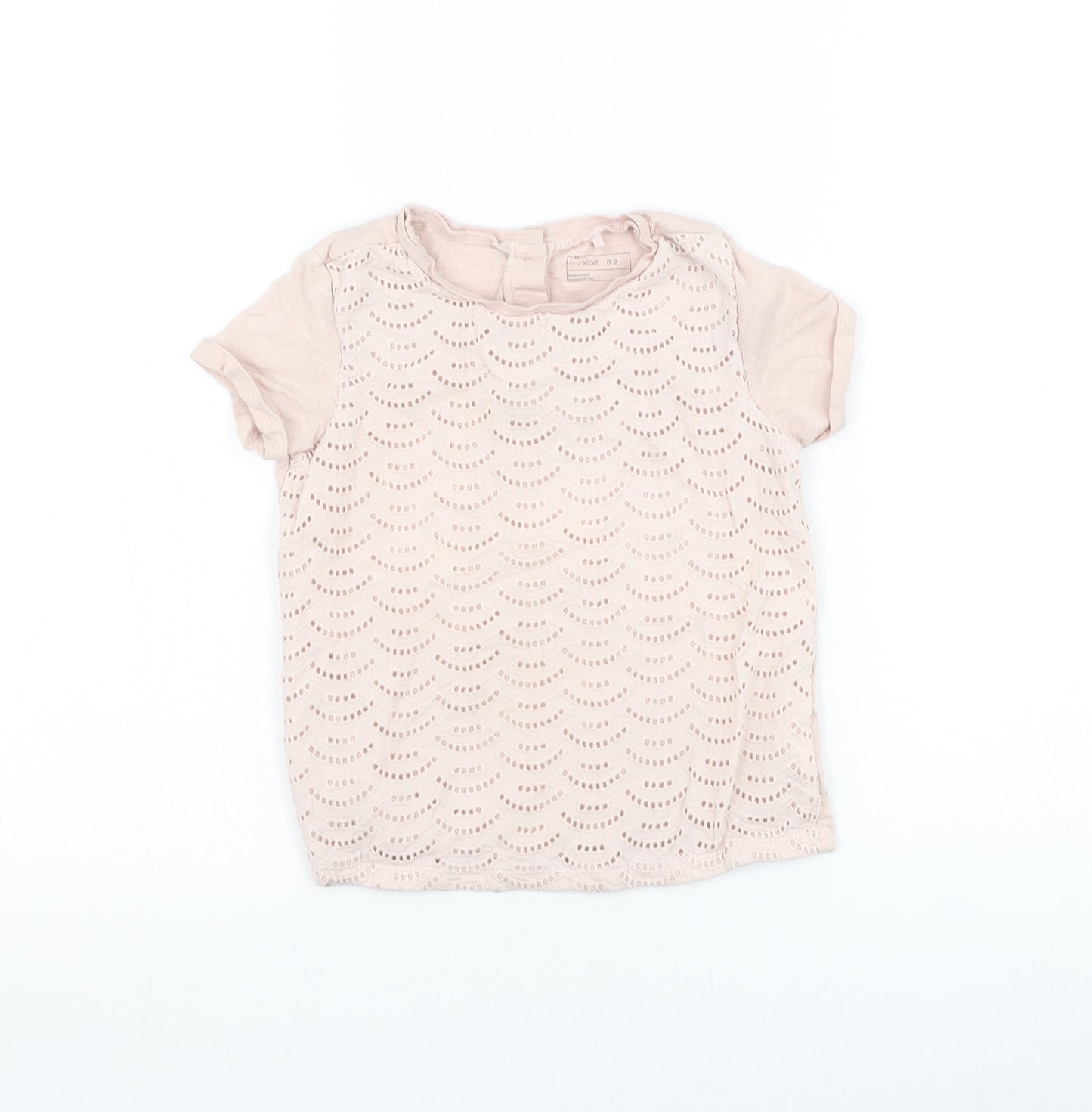 NEXT Girls Pink Geometric Cotton Basic T-Shirt Size 5-6 Years Round Neck Button