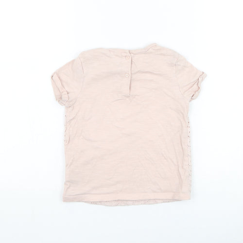 NEXT Girls Pink Geometric Cotton Basic T-Shirt Size 5-6 Years Round Neck Button