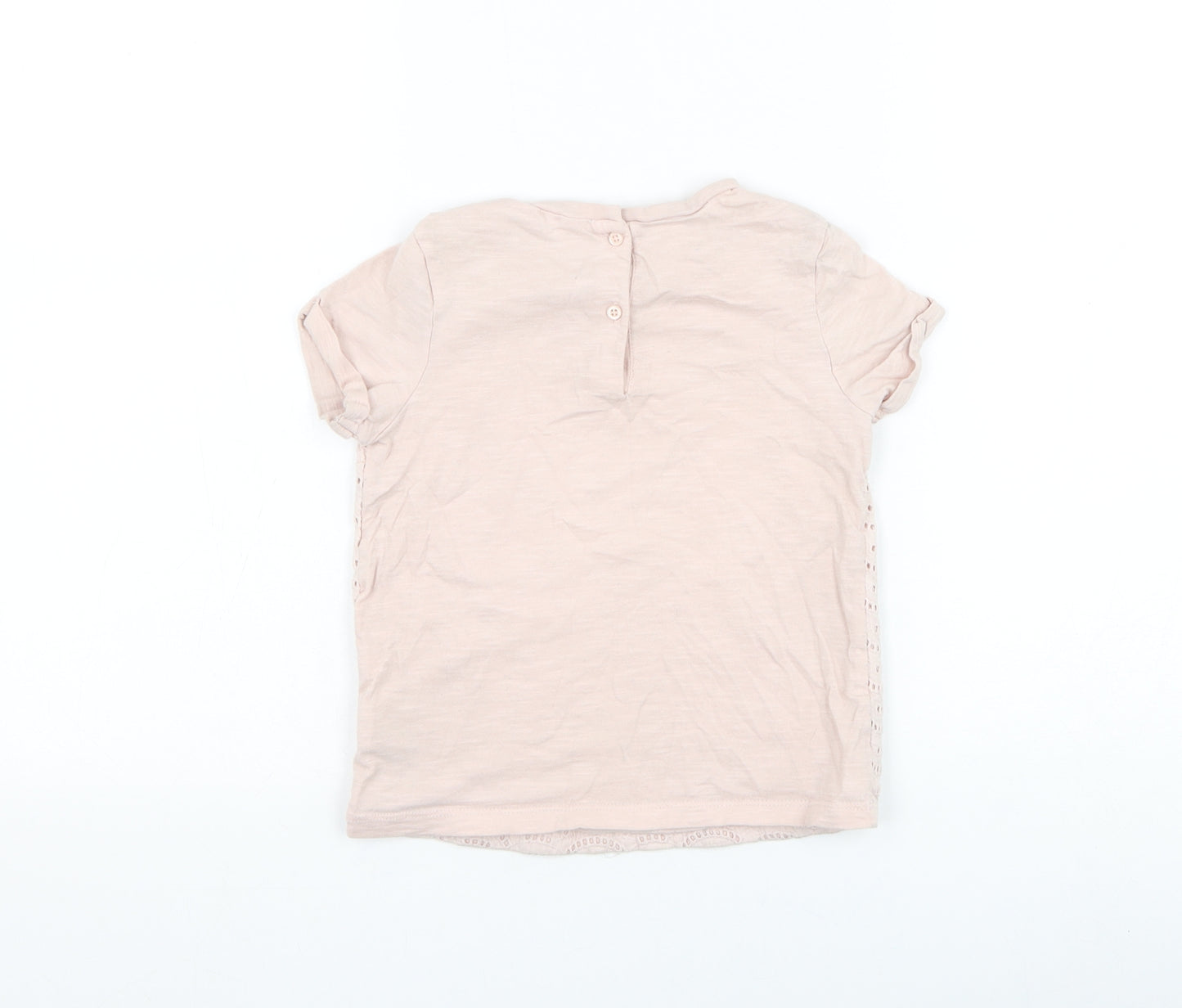 NEXT Girls Pink Geometric Cotton Basic T-Shirt Size 5-6 Years Round Neck Button