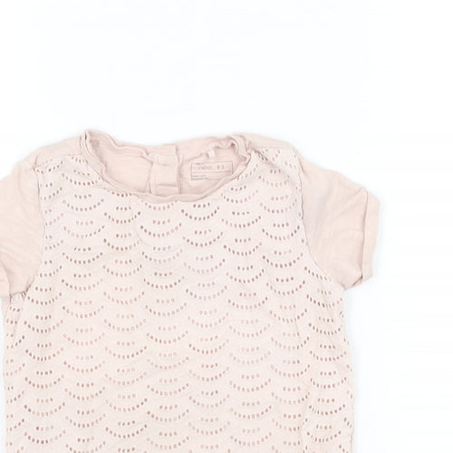 NEXT Girls Pink Geometric Cotton Basic T-Shirt Size 5-6 Years Round Neck Button