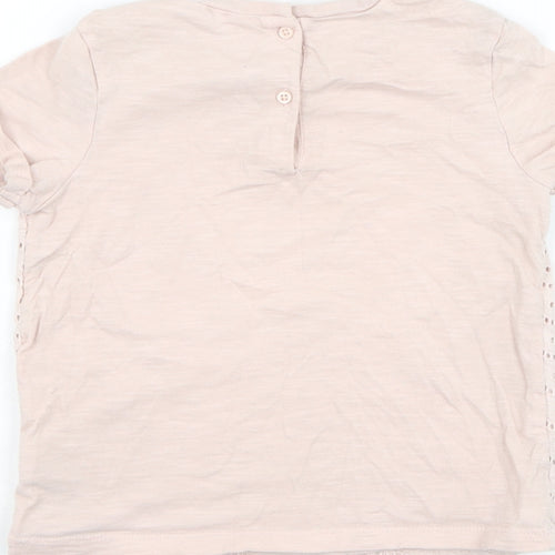 NEXT Girls Pink Geometric Cotton Basic T-Shirt Size 5-6 Years Round Neck Button