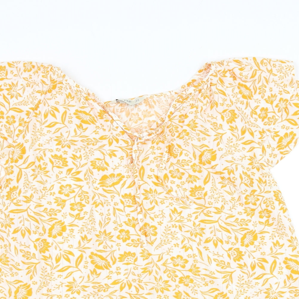 F&F Womens Orange Floral Viscose Basic Blouse Size 16 Collared