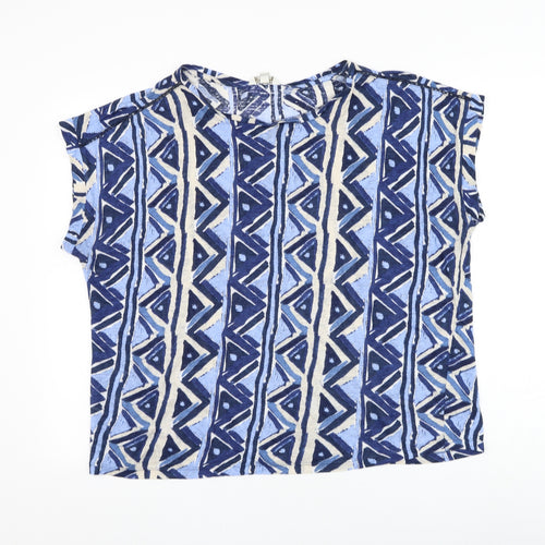 Monsoon Womens Blue Geometric Polyester Basic T-Shirt Size M Round Neck