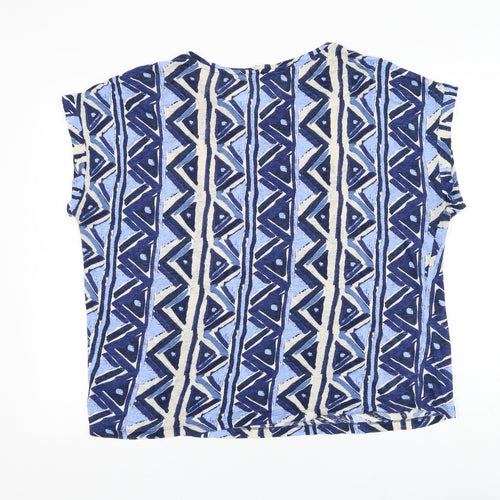 Monsoon Womens Blue Geometric Polyester Basic T-Shirt Size M Round Neck