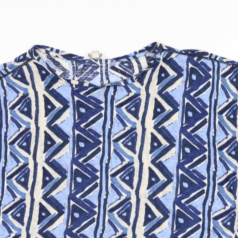Monsoon Womens Blue Geometric Polyester Basic T-Shirt Size M Round Neck