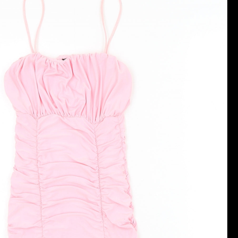 Girls On Film Womens Pink Polyester Mini Size 6 Square Neck Pullover - Ruched