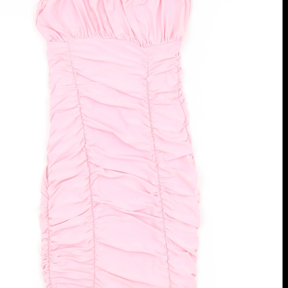 Girls On Film Womens Pink Polyester Mini Size 6 Square Neck Pullover - Ruched