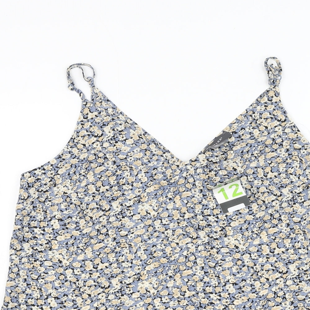 Primark Womens Blue Floral Polyester Camisole Tank Size 12 V-Neck