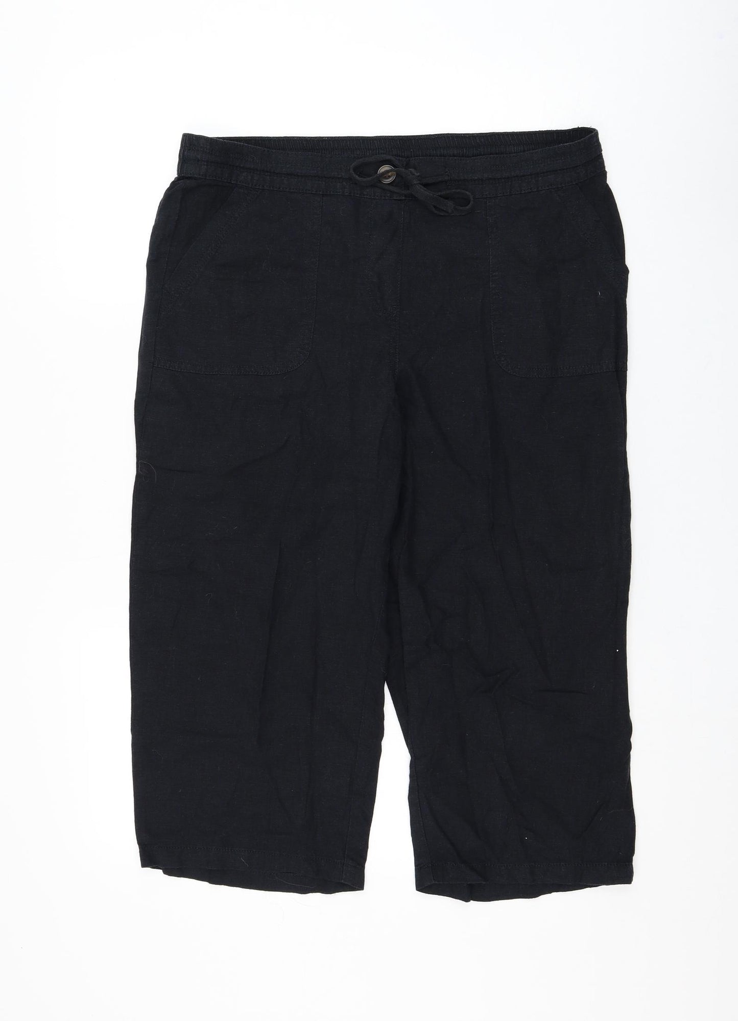 George Womens Black Linen Cropped Trousers Size 14 L20 in Regular Drawstring
