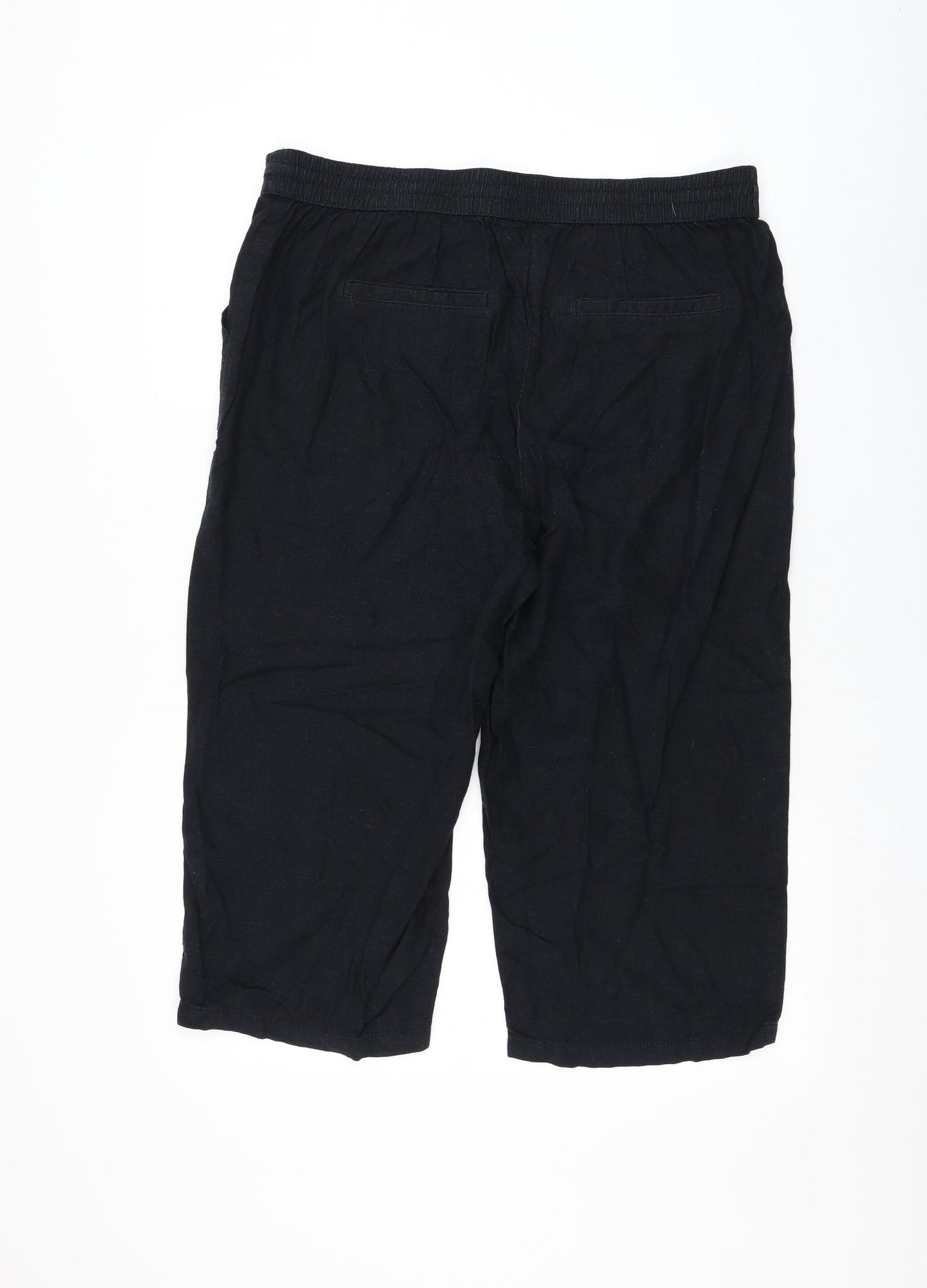 George Womens Black Linen Cropped Trousers Size 14 L20 in Regular Drawstring