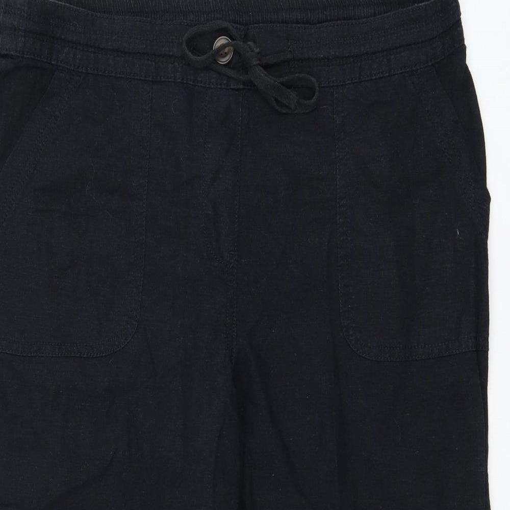 George Womens Black Linen Cropped Trousers Size 14 L20 in Regular Drawstring