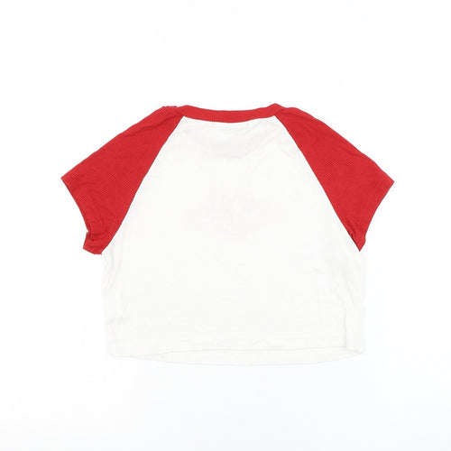 SheIn Womens White Polyester Cropped T-Shirt Size XS Round Neck - Cherub