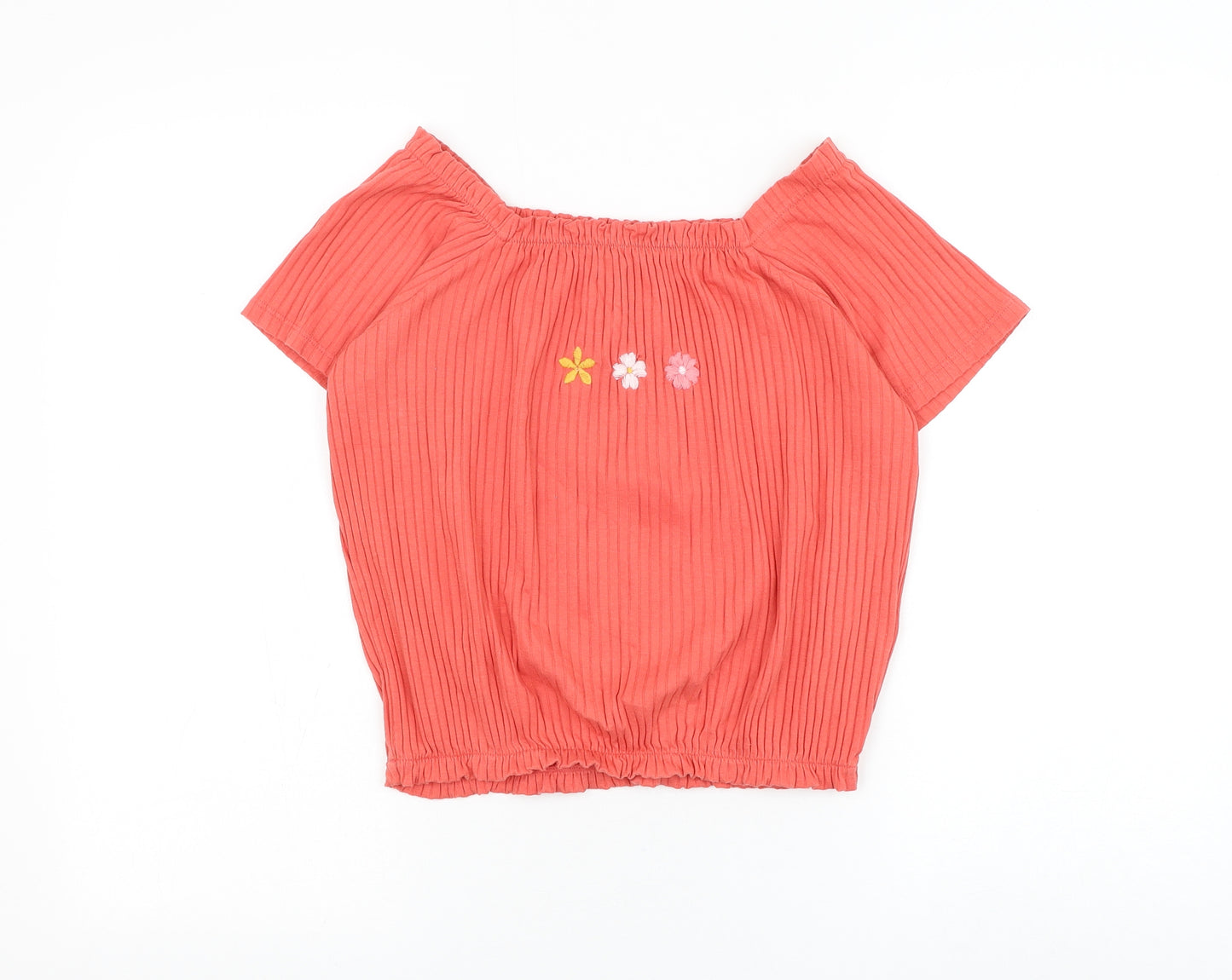 George Girls Pink Cotton Basic Blouse Size 11-12 Years Square Neck Pullover - Flower
