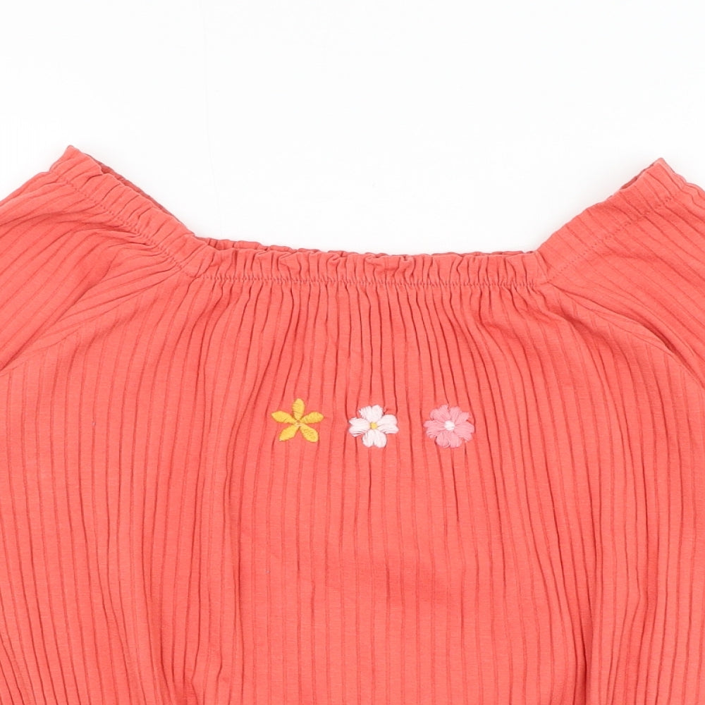 George Girls Pink Cotton Basic Blouse Size 11-12 Years Square Neck Pullover - Flower