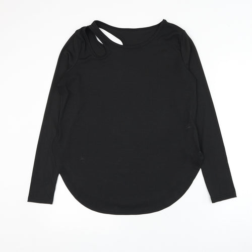 SheIn Womens Black Polyester Basic Blouse Size M Boat Neck - Ribbed Cut Out Shoulder