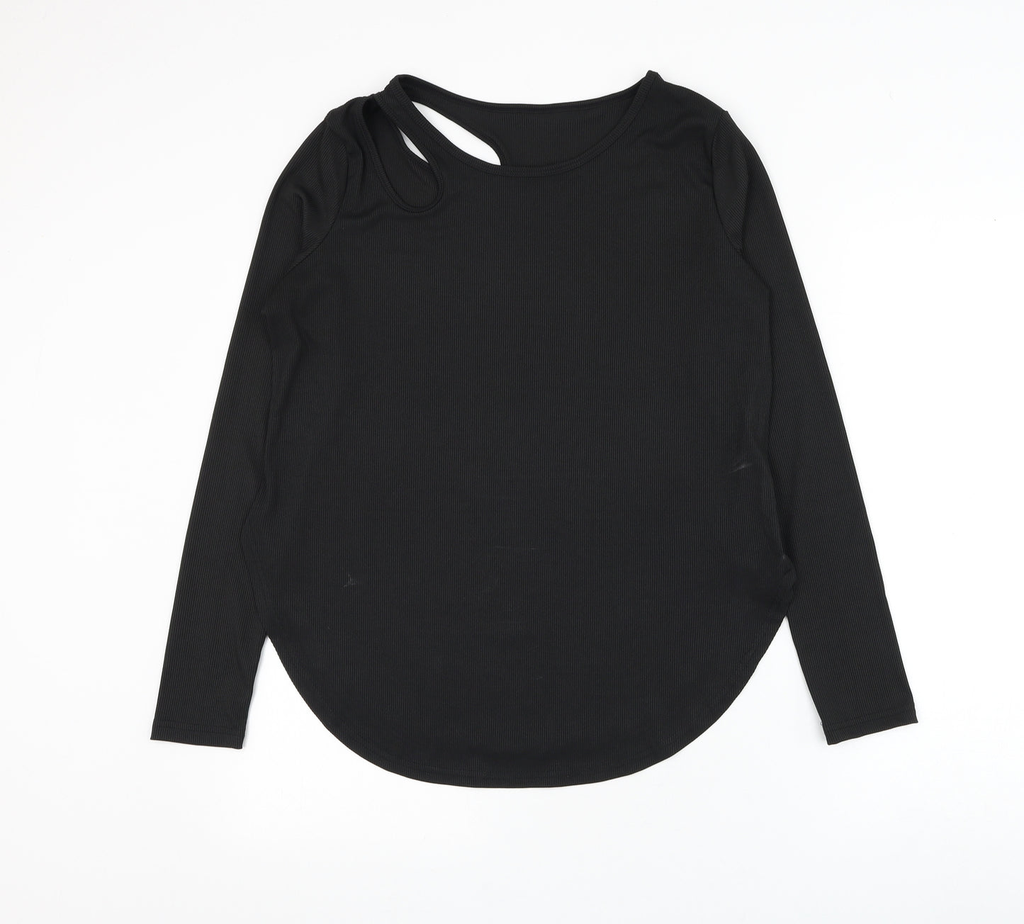 SheIn Womens Black Polyester Basic Blouse Size M Boat Neck - Ribbed Cut Out Shoulder