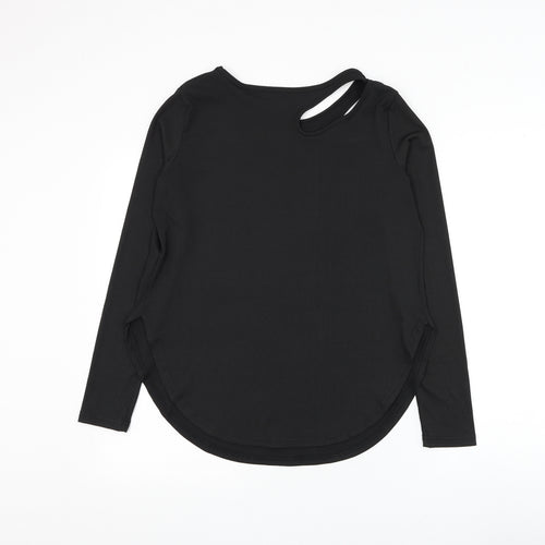 SheIn Womens Black Polyester Basic Blouse Size M Boat Neck - Ribbed Cut Out Shoulder