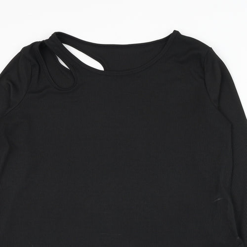 SheIn Womens Black Polyester Basic Blouse Size M Boat Neck - Ribbed Cut Out Shoulder