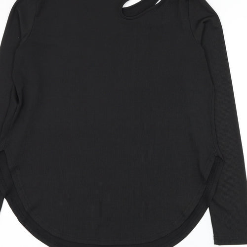 SheIn Womens Black Polyester Basic Blouse Size M Boat Neck - Ribbed Cut Out Shoulder