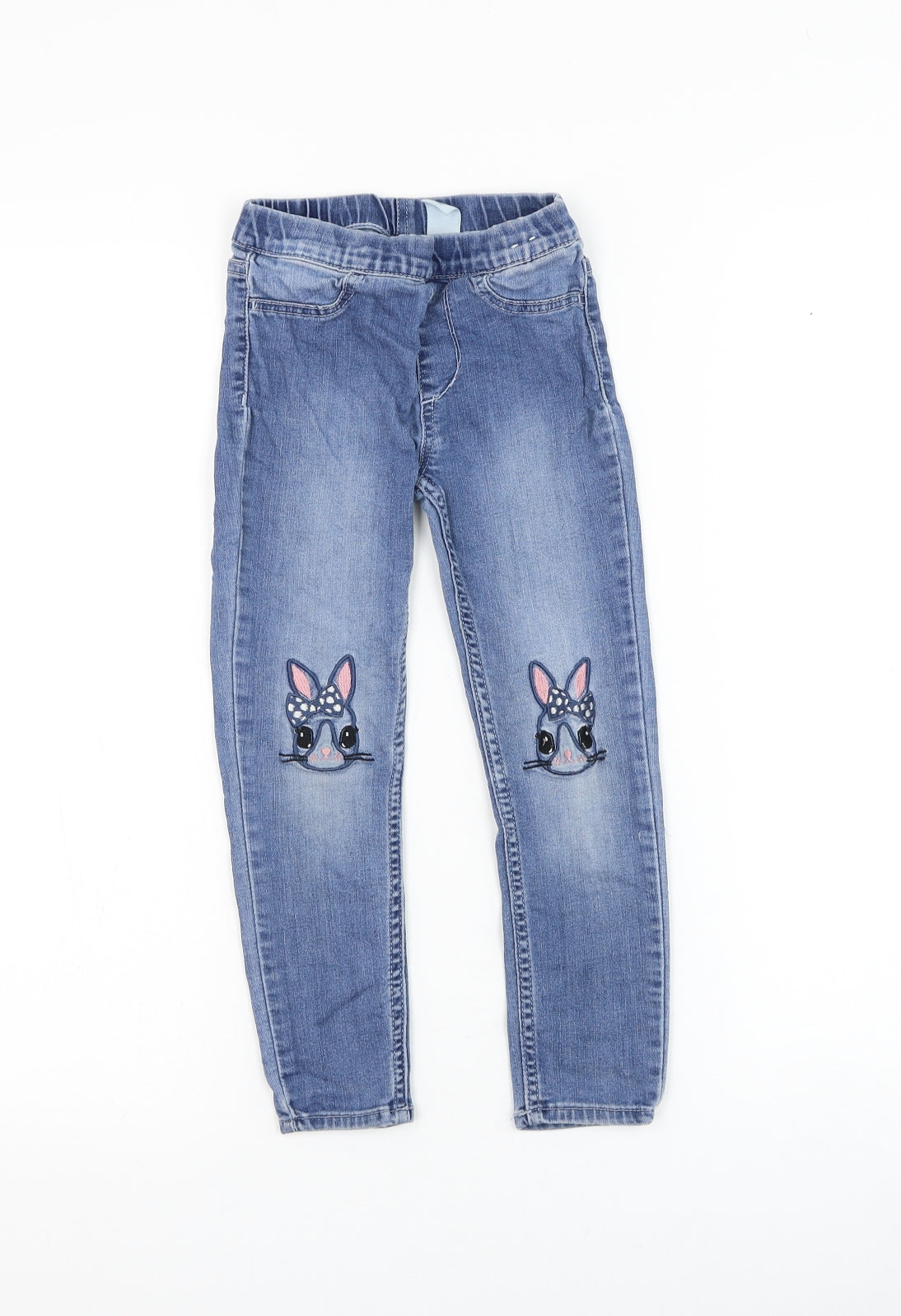 H&M Girls Blue Cotton Skinny Jeans Size 4-5 Years Regular Pullover - Rabbit