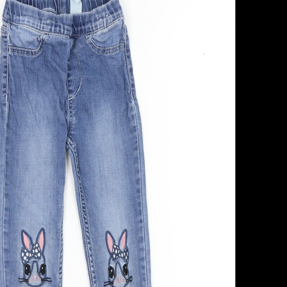H&M Girls Blue Cotton Skinny Jeans Size 4-5 Years Regular Pullover - Rabbit