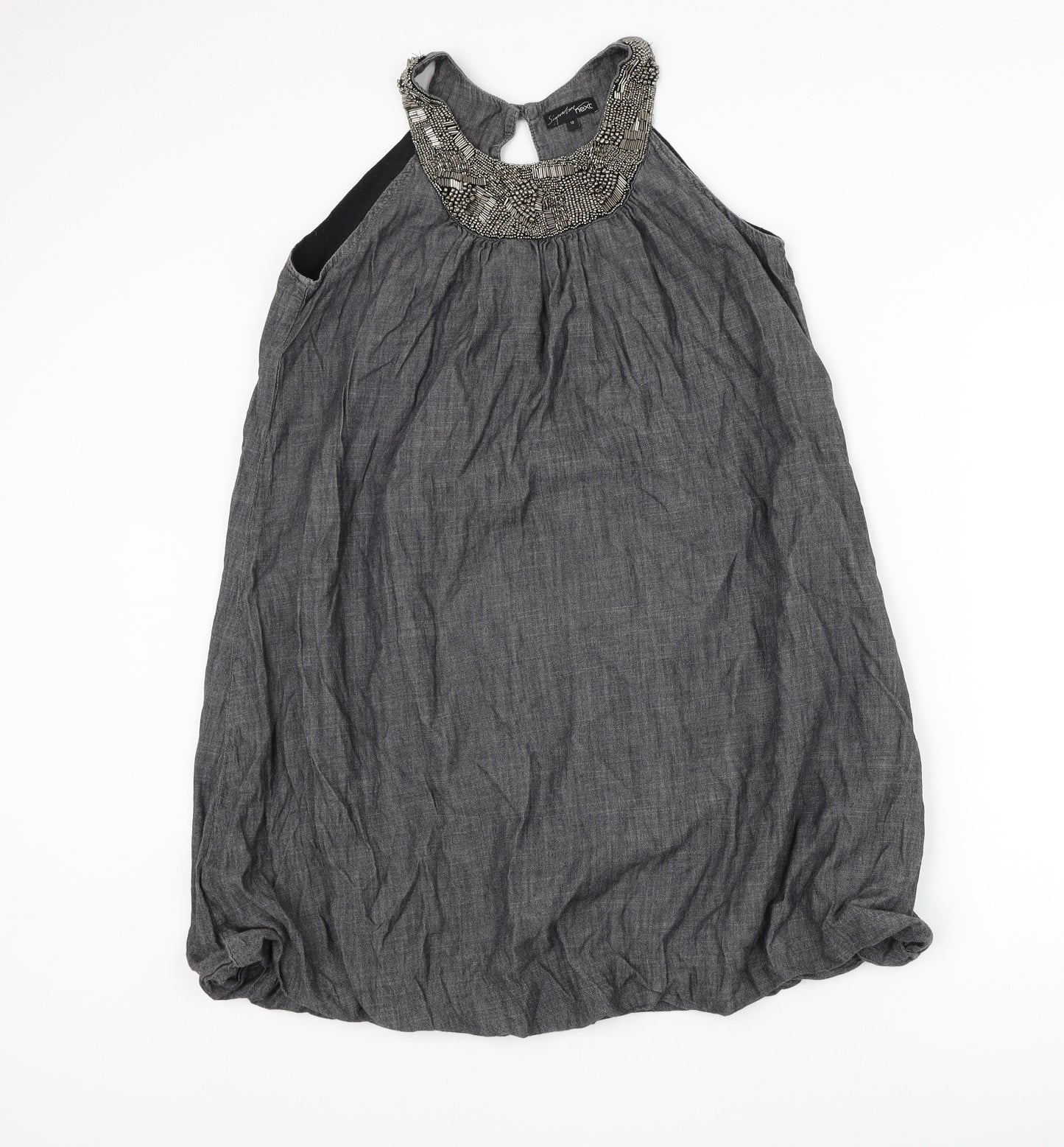 NEXT Womens Grey Cotton Shift Size 12 Round Neck Pullover