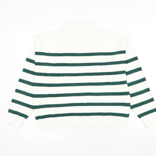 Primark Womens White High Neck Striped Viscose Pullover Jumper Size 14