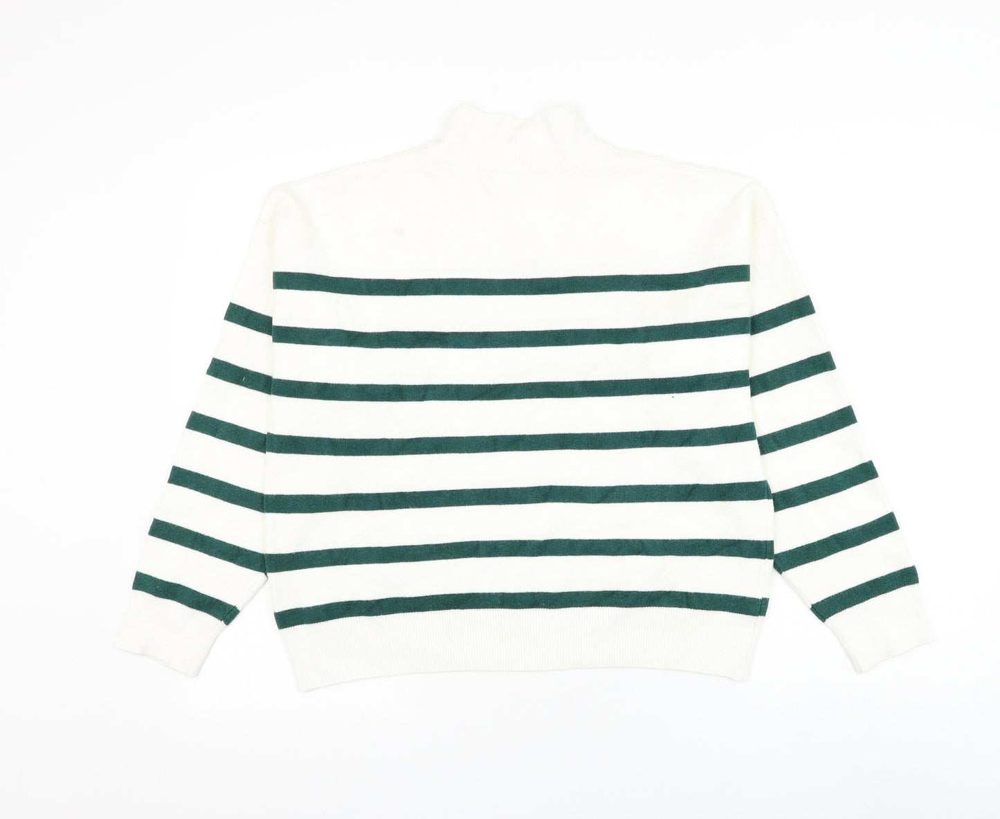 Primark Womens White High Neck Striped Viscose Pullover Jumper Size 14