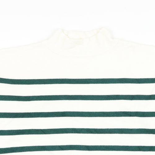 Primark Womens White High Neck Striped Viscose Pullover Jumper Size 14
