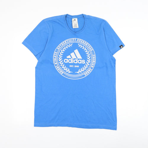 adidas Mens Blue Cotton T-Shirt Size S Round Neck