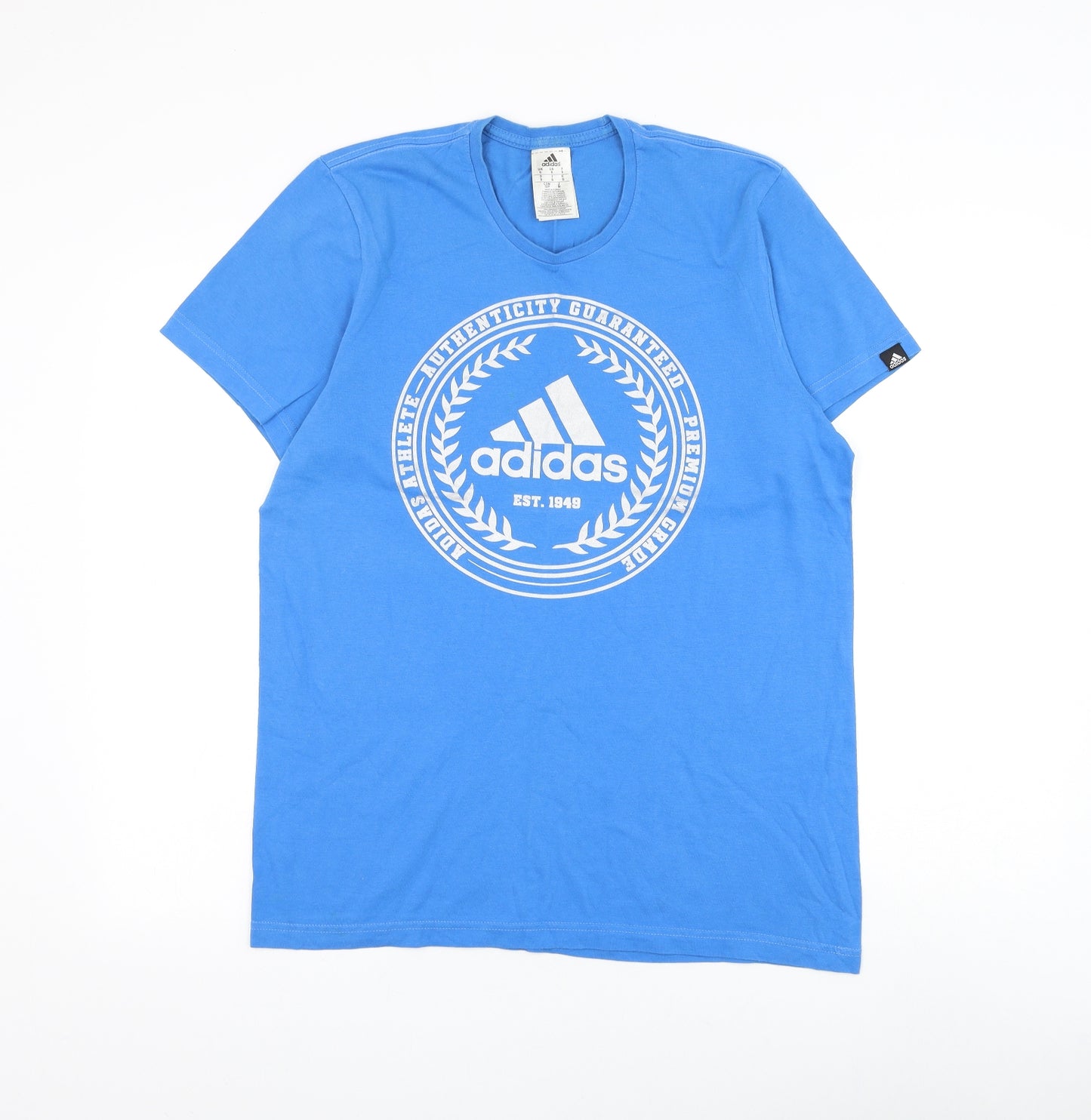 adidas Mens Blue Cotton T-Shirt Size S Round Neck
