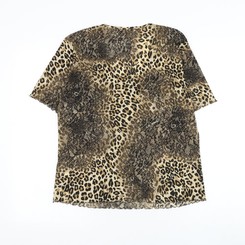 Gerry Weber Womens Brown Animal Print Polyester Basic Blouse Size 14 V-Neck - Lettuce Hem