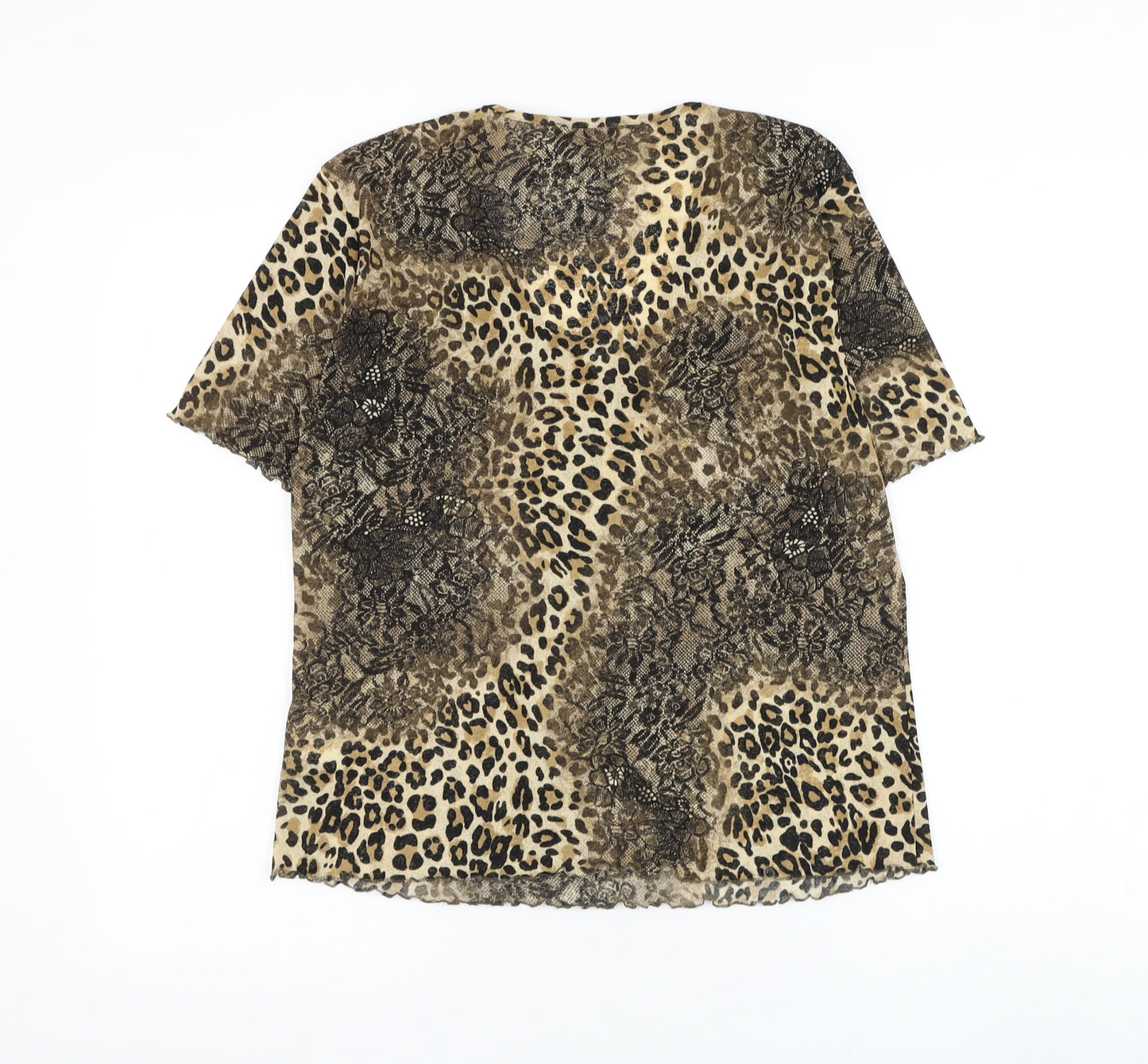 Gerry Weber Womens Brown Animal Print Polyester Basic Blouse Size 14 V-Neck - Lettuce Hem