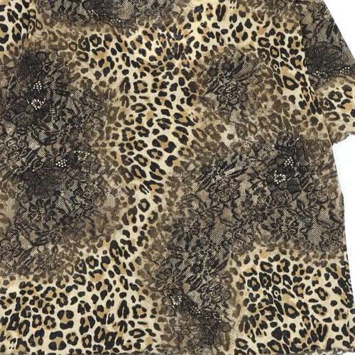 Gerry Weber Womens Brown Animal Print Polyester Basic Blouse Size 14 V-Neck - Lettuce Hem