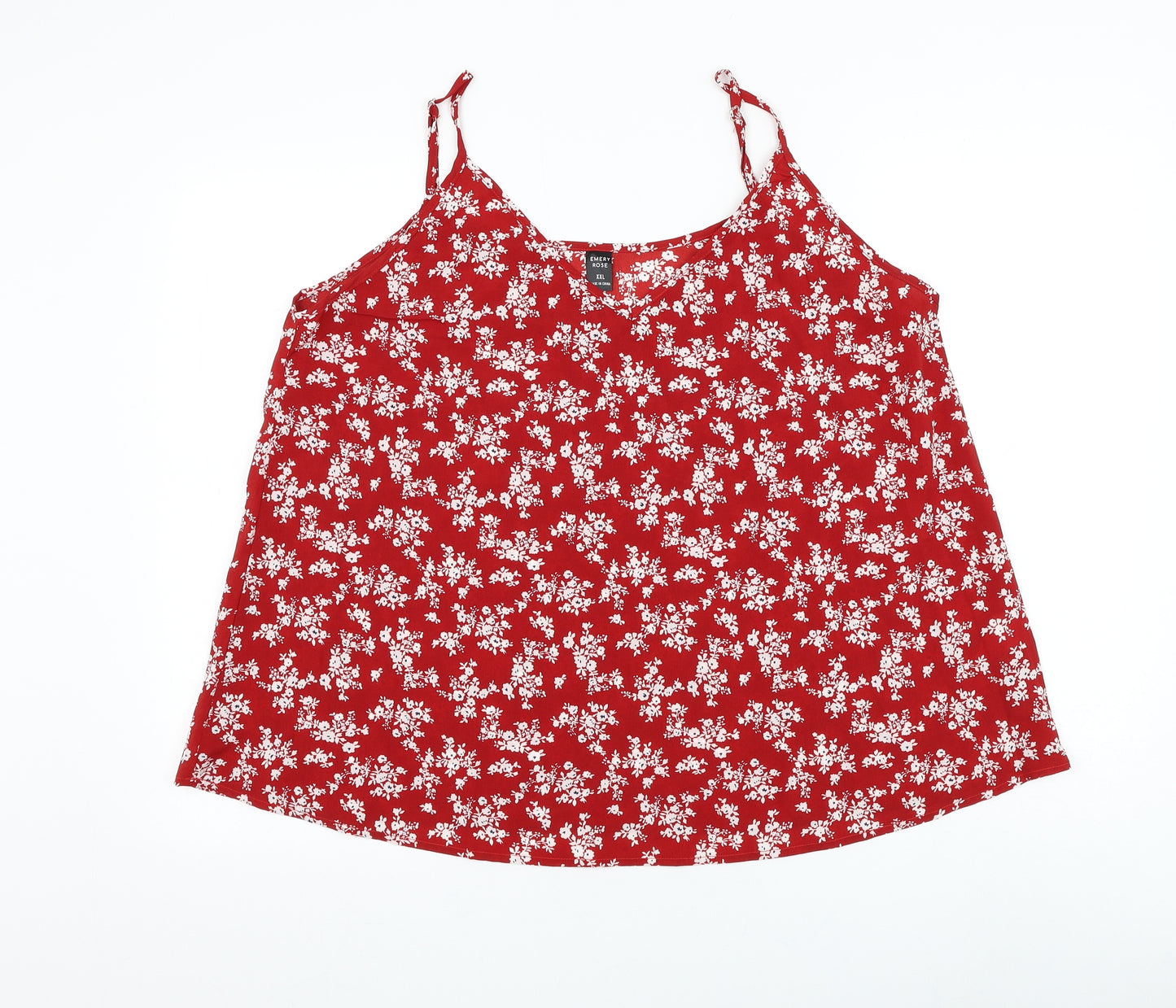 Emery Rose Womens Red Floral Polyester Camisole Tank Size 2XL V-Neck