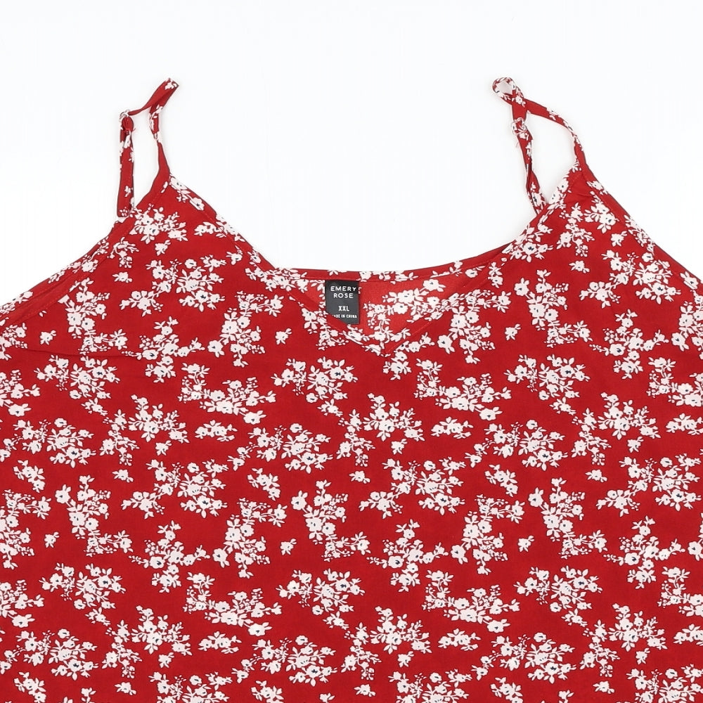 Emery Rose Womens Red Floral Polyester Camisole Tank Size 2XL V-Neck