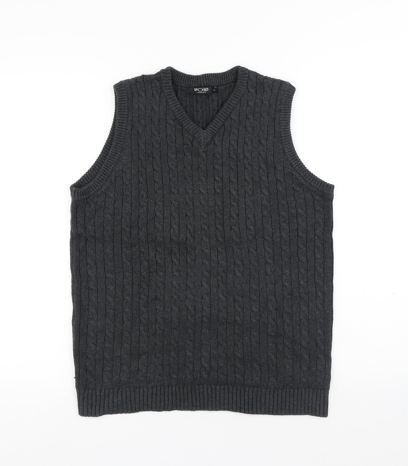 Xposed Mens Grey V-Neck Cotton Vest Jumper Size L
