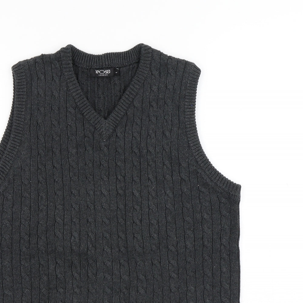 Xposed Mens Grey V-Neck Cotton Vest Jumper Size L
