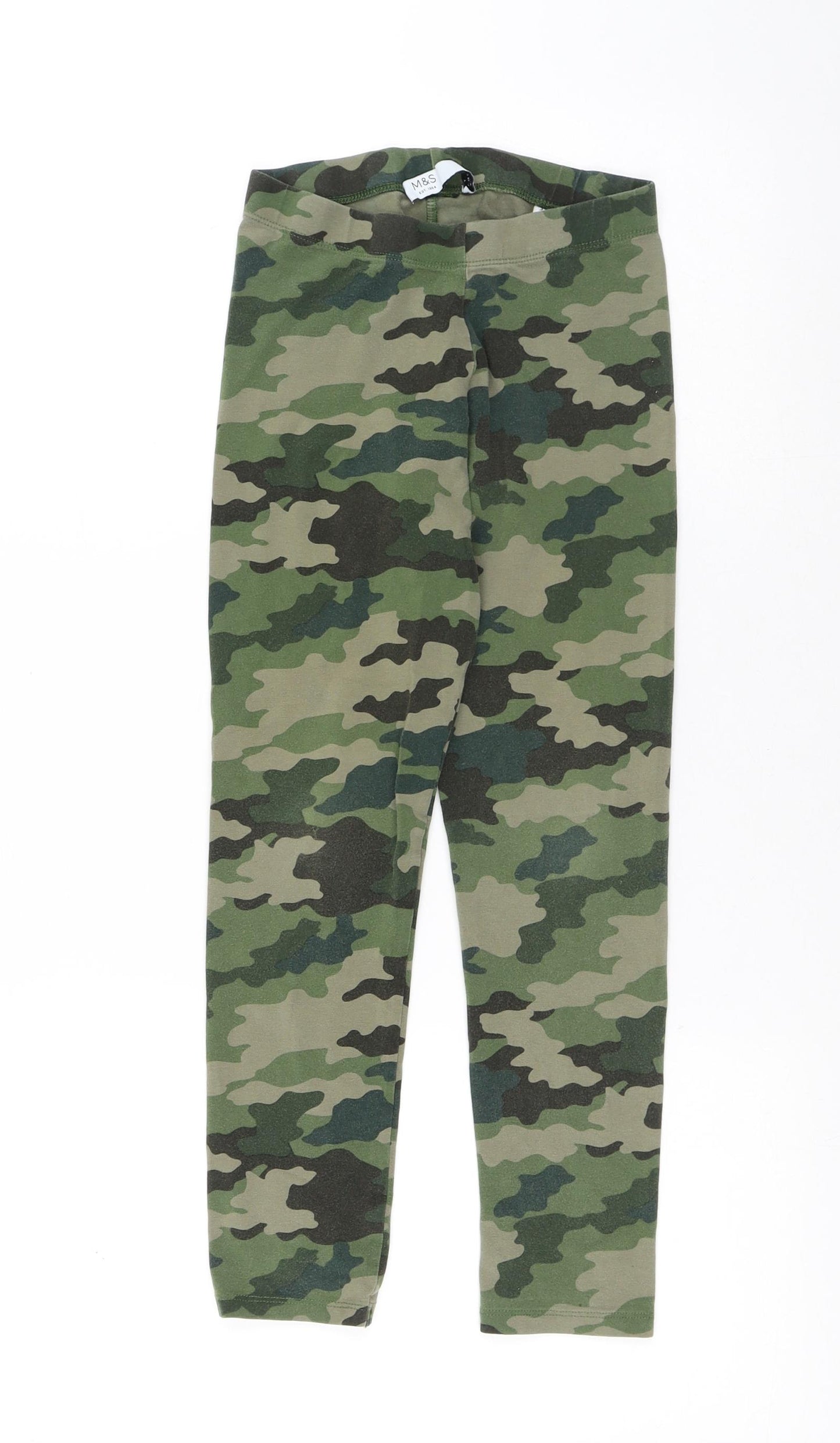 Marks and Spencer Girls Green Camouflage Cotton Jogger Trousers Size 10-11 Years Regular - Leggings