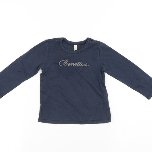 United Colors of Benetton Girls Blue Cotton Pullover T-Shirt Size 12 Months Round Neck