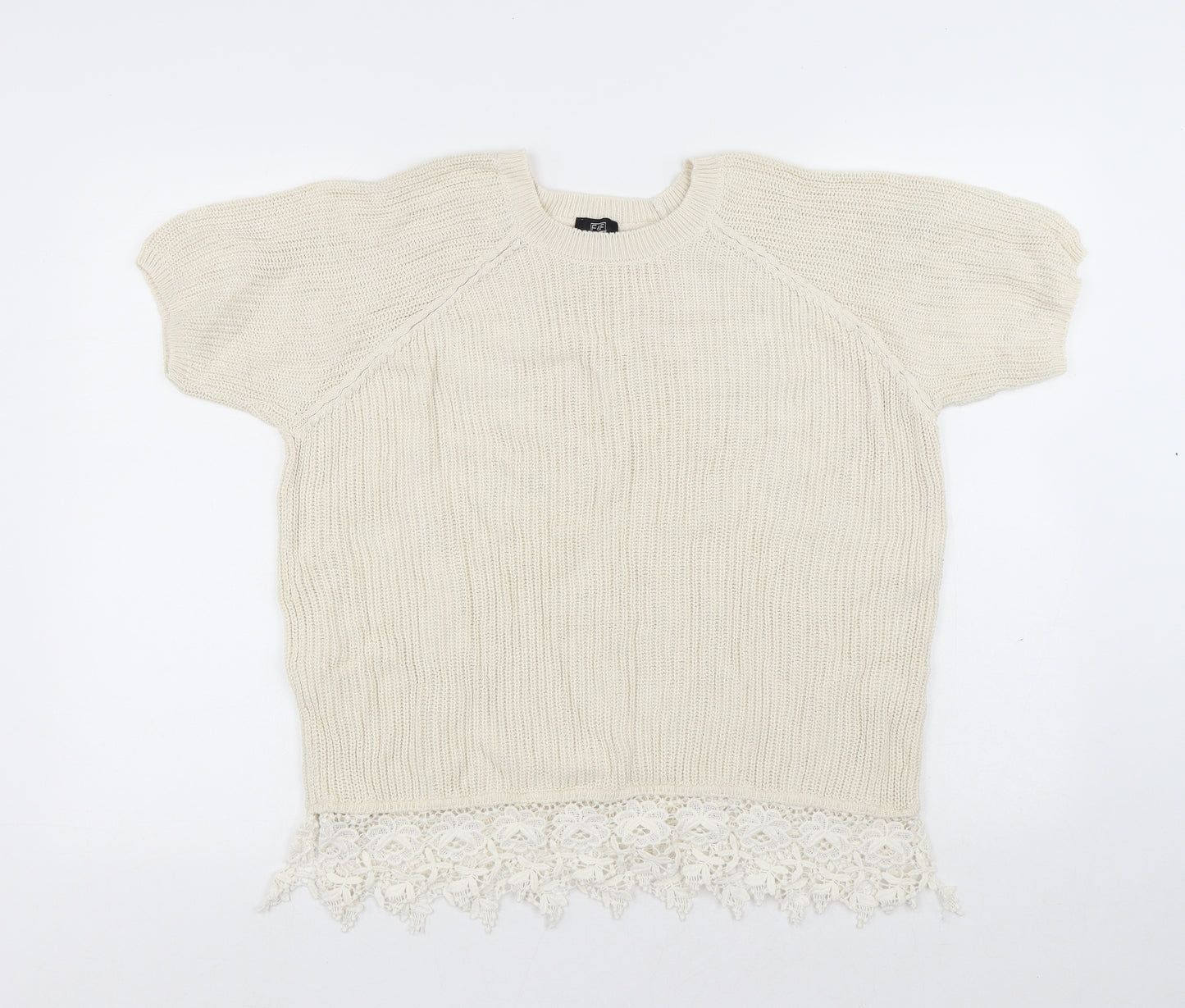 F&F Womens White Round Neck Polyester Pullover Jumper Size 12