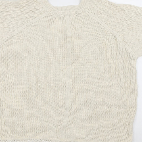 F&F Womens White Round Neck Polyester Pullover Jumper Size 12