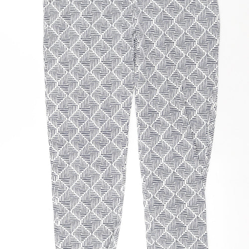 Preworn Womens White Geometric Polyester Chino Trousers Size 30 in L28 in Regular Zip