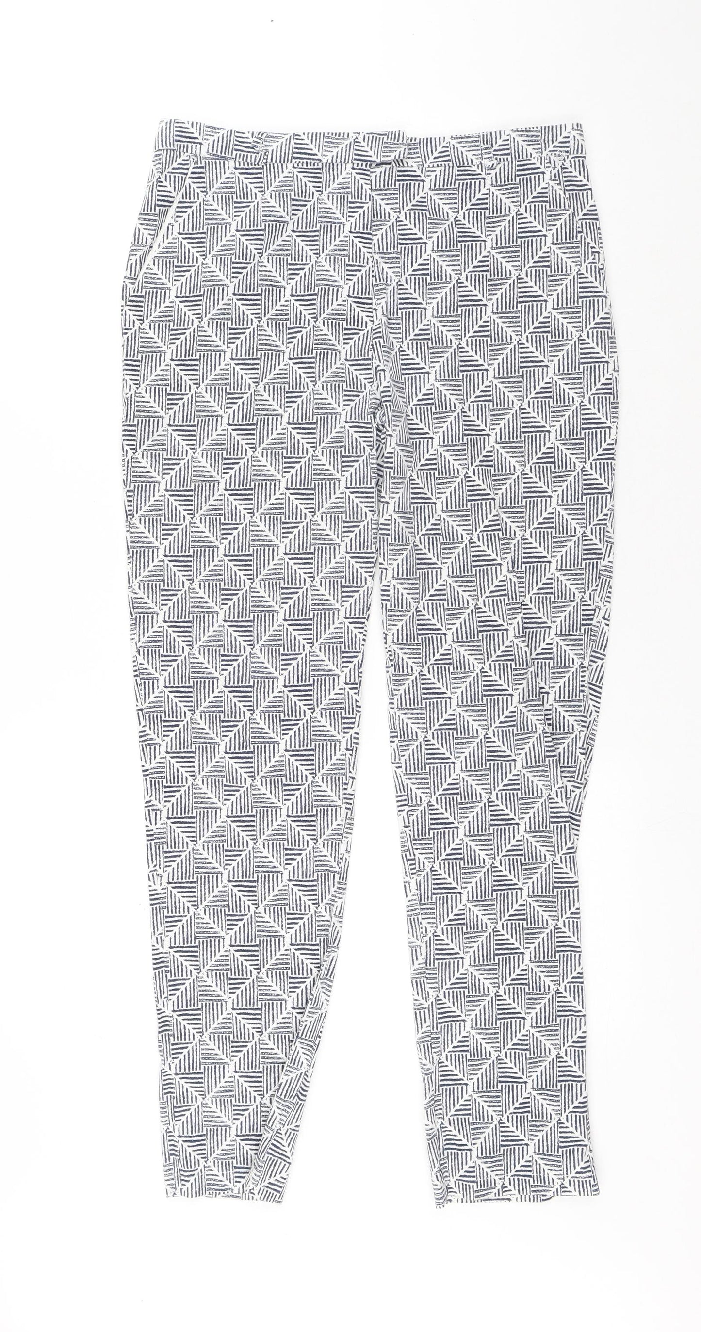 Preworn Womens White Geometric Polyester Chino Trousers Size 30 in L28 in Regular Zip