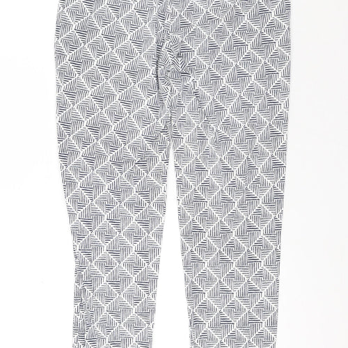 Preworn Womens White Geometric Polyester Chino Trousers Size 30 in L28 in Regular Zip