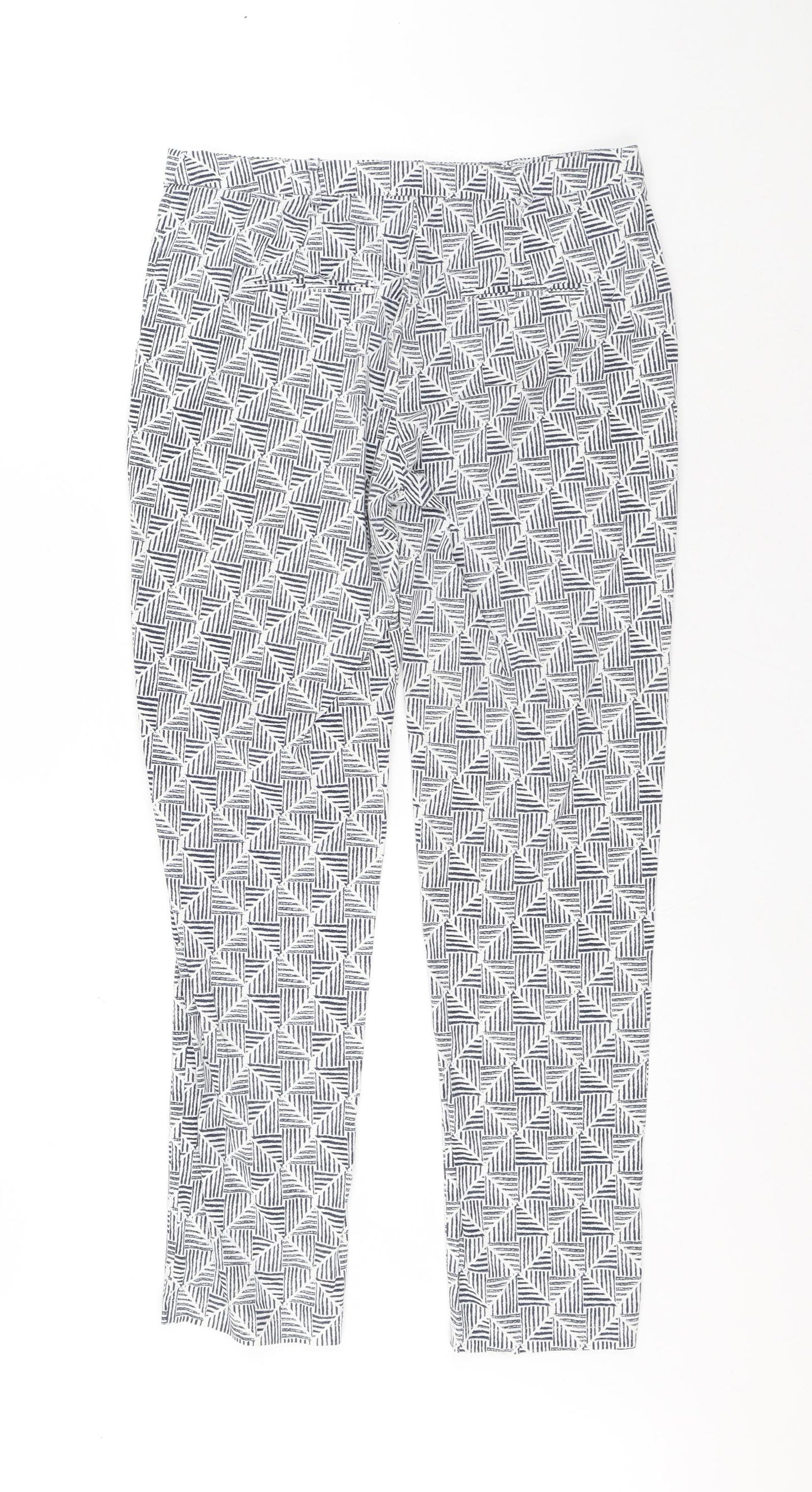 Preworn Womens White Geometric Polyester Chino Trousers Size 30 in L28 in Regular Zip