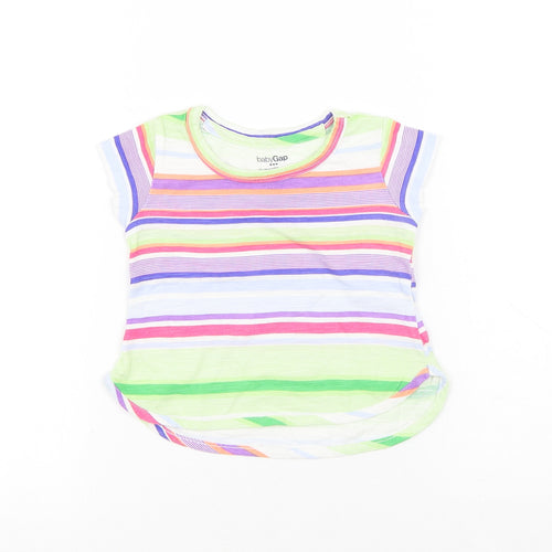 Gap Girls Multicoloured Striped Cotton Basic T-Shirt Size 12-18 Months Round Neck