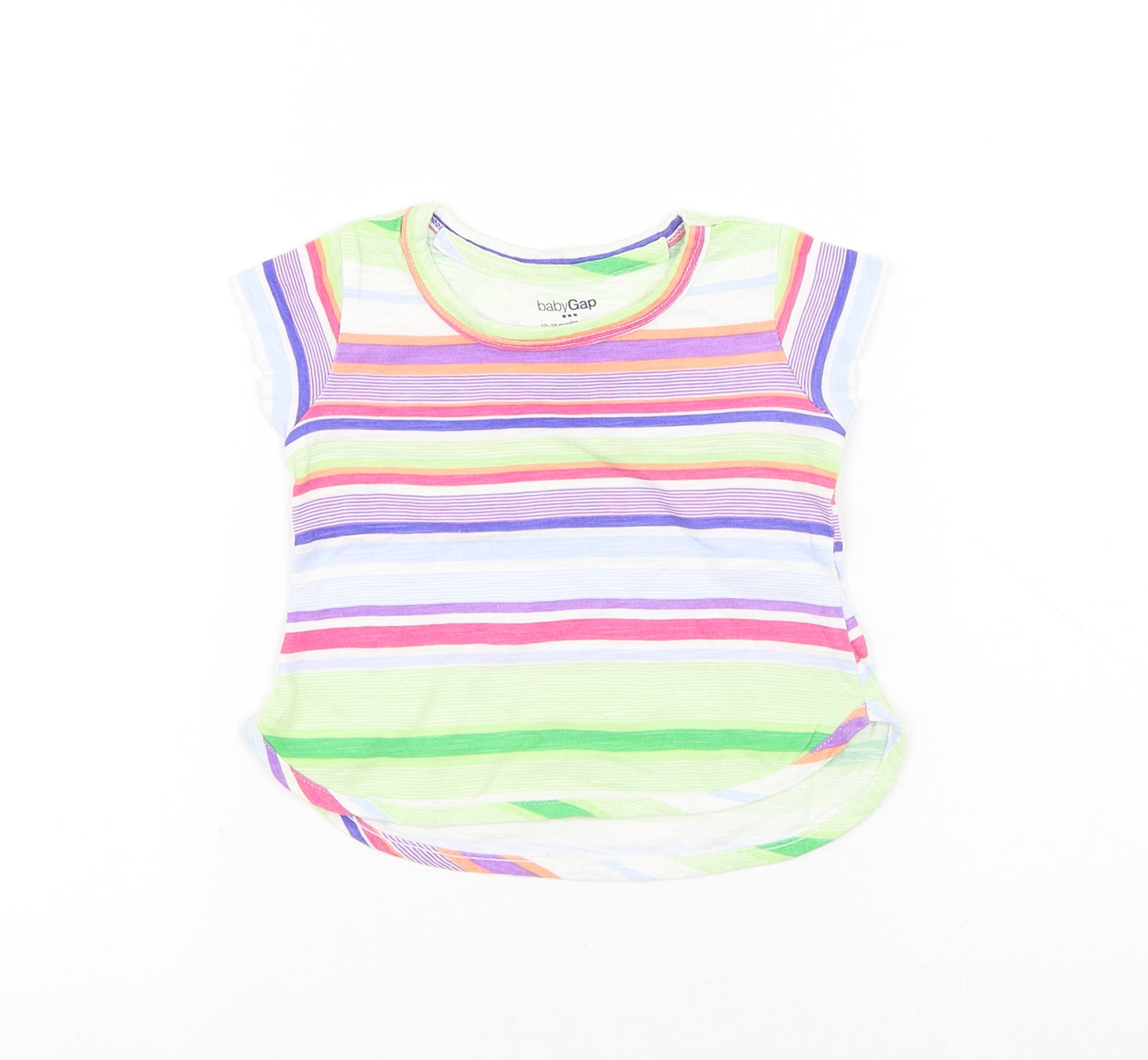 Gap Girls Multicoloured Striped Cotton Basic T-Shirt Size 12-18 Months Round Neck