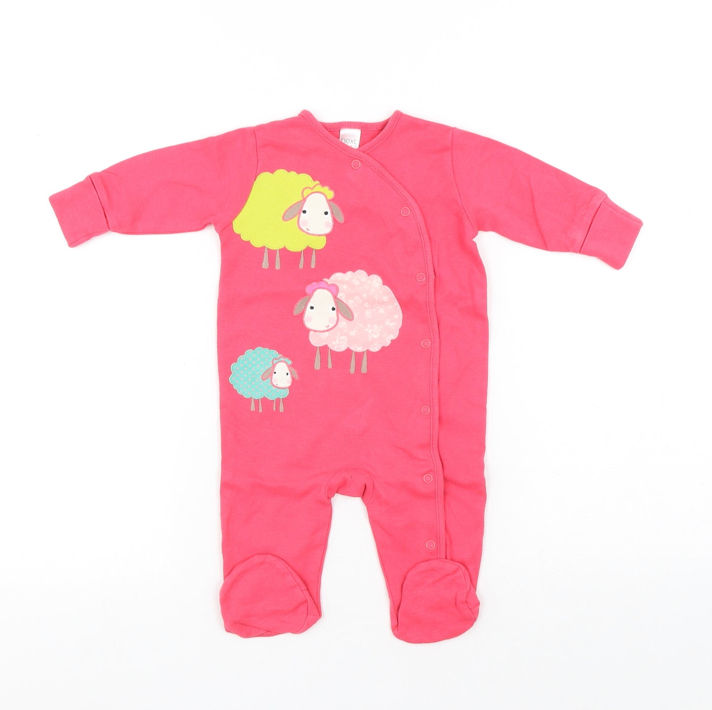 NEXT Girls Pink Geometric Polyester Kaftan Bodysuit Size 12-18 Months Snap - Sheep